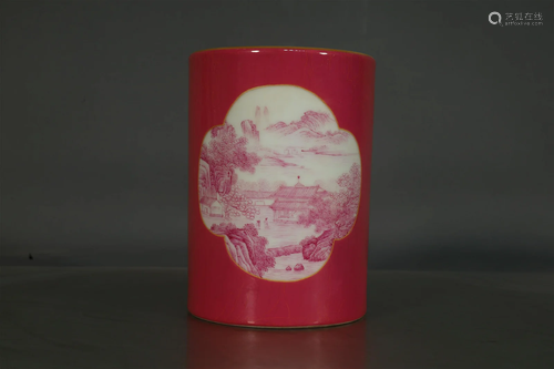 A Ruby-Glazed 'Landscape' Brush Pot