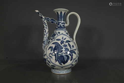 A Blue And White 'Scrolling Tendril' Wine Ewer