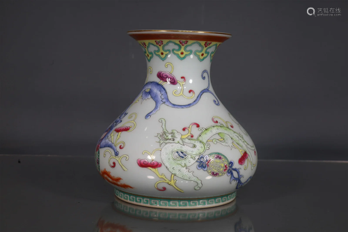 A Wonderful Famille-Rose Cloud Dragon Zun-Form Vase