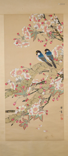 A Fine Flower& Bird Scroll Painting By Yu Jigao Made