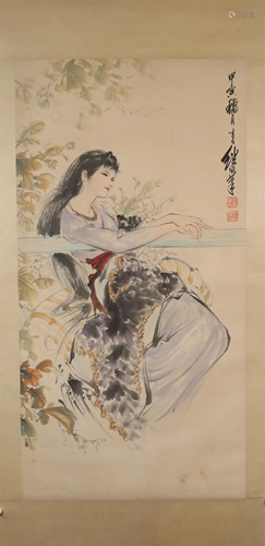 A Delicate Figure Scroll Painting By Liu Jiyou Made