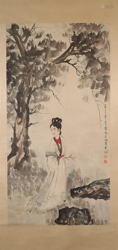 A Wonderful Figure Scroll Painting By Fu Baoshii Made