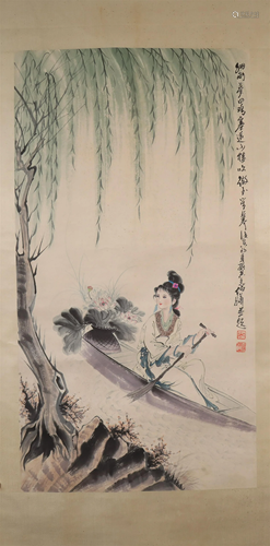 A Delicate Figure Scroll Painting By BaiBoHua Made