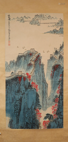 A Fine LandScape& The Great Wall Scroll Painting By Qian...