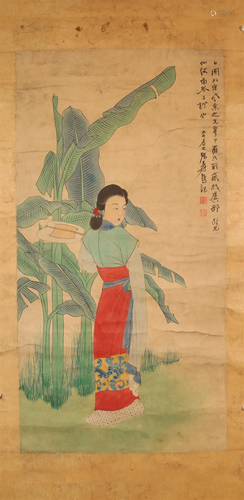 A Delicate Figure Scroll Painting By Zhang Daqian Made