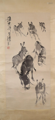 A Delicate Donkey Scroll Painting By Zhao Zhongxiang Made