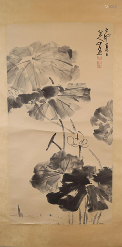 A Lovely Lotus Scroll Painting By BaDaShanRen Made