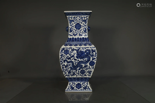 A Blue And White Square Zun-Form Vase