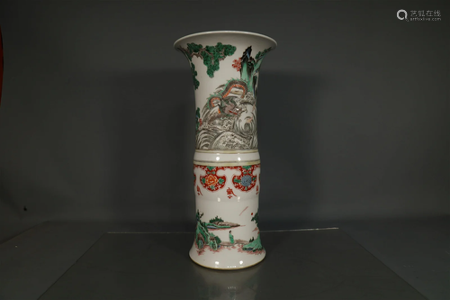 A Fine Five-Color Character Story Gu-form Vase