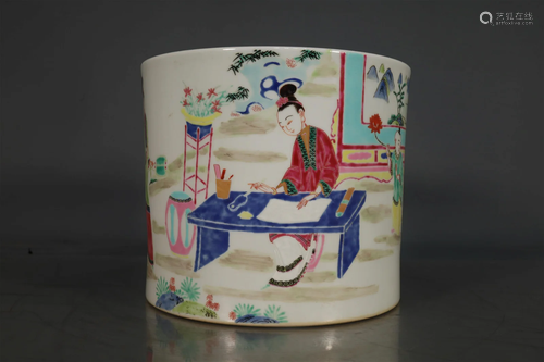 A Fine Famille Rose Lady Brush Pot