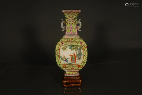 A Delicate Green-ground Famille-rose Figure Wall-vase