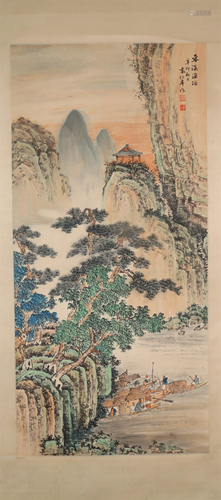 A Delicate Landscape Fishery Berth Scroll Painting By Yuan S...