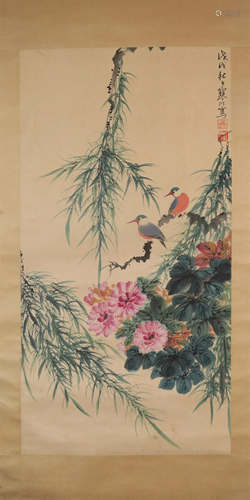 A Fine Flower& Bird Scroll Painting By JiangHanTing Made