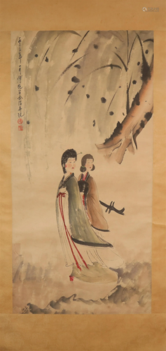 A Fine Figure Scroll Painting By Fu Baoshi Made