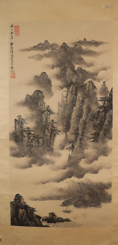 A Fabulous Yellow Mountain& Pine Scroll Painting By Guo ...