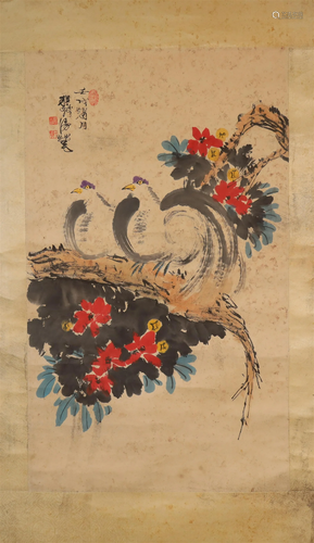 A Wonderful Flower& Bird Scroll Painting By Cheng Shifa ...