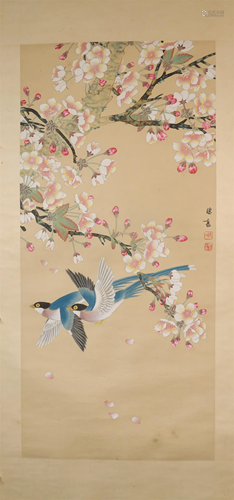 A Delicate Flower& Bird Scroll Painting By Yu Jigao Made