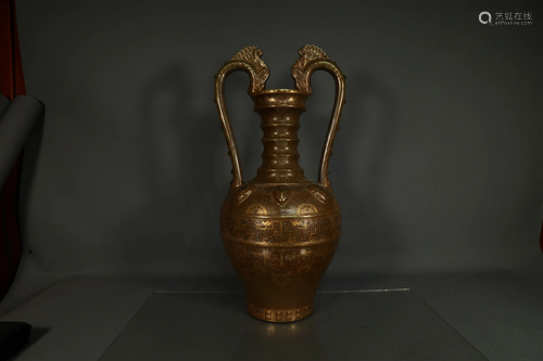 A Fine Antique Bronze Color Double-Phoenix Vase