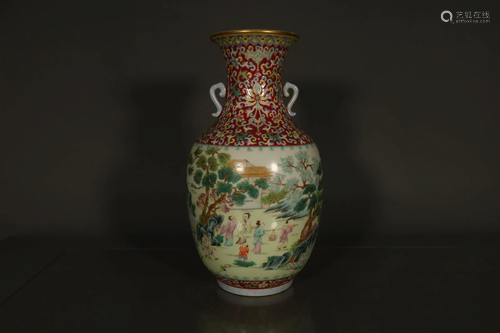 A Gorgeous Famille Rose Character Story Vase