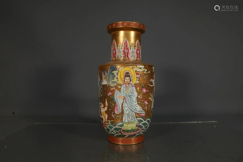 A Fabulous Craved Famille-Rose Guanyin Vase