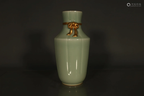 A Lovely Bean-Green Glazed Through Strap Vase