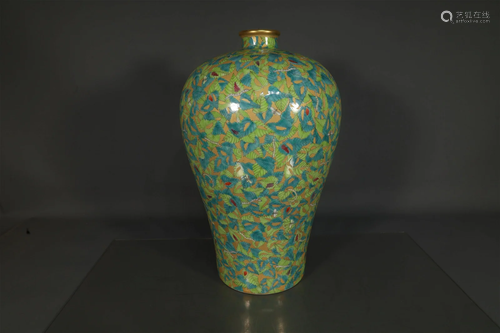 A Fine Famille-Rose Vase with Tree Leaf