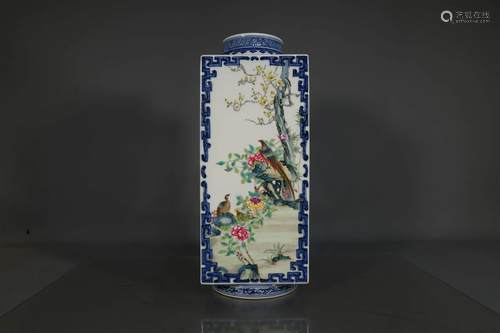 A Lovely Famille Rose Flower&Bird Square Zun-form Vase