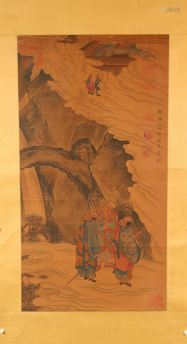 A Wonderful Character Silk Scroll Painting By Liu Songnian M...