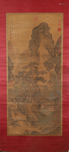 A Fine Landscape Silk Scroll Painting By Wang Meng Made