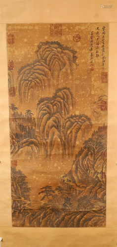 A Delicate Hunting Silk Scroll Painting By Lang Shining Made