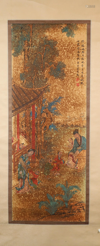 A Wonderful Character Silk Scroll Painting By Tang Yin Made