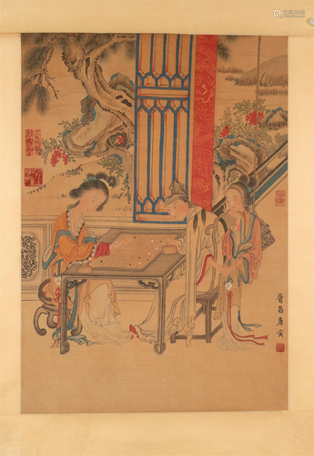 A Fine Character Silk Scroll Painting By Tang Yin Made