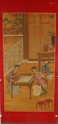 A Gorgeous Character Silk Scroll Painting By Tang Yin Made