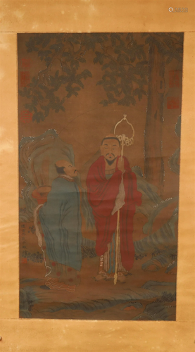 A Delicate Character Silk Scroll Painting By Wu Daozi Made