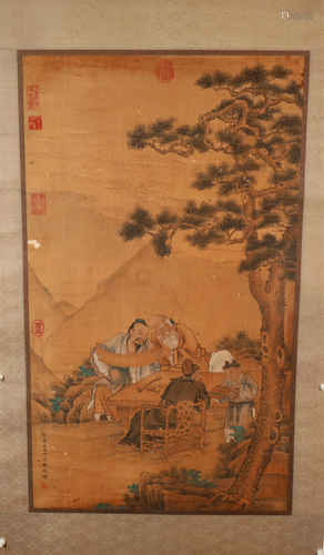 A Fabulous Character& Story Silk Scroll Painting By Ding...