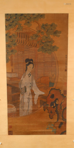 A Fine Character Silk Scroll Painting By Wen Zhengming Made