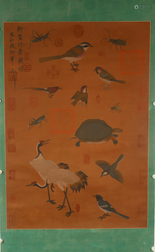 A Delicate Rare Bird& Insect Silk Scroll Painting By Yi ...