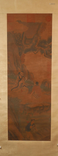 A Delicate Landscape& Character Silk Scroll Painting By ...