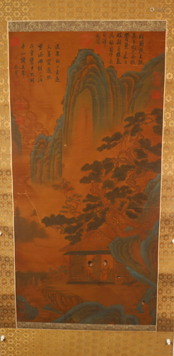 A Fine Verdant Mountains& Clear Water Silk Scroll Painti...