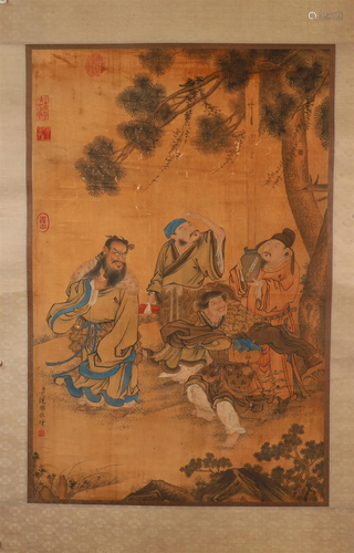 A WonderFul Character& Story Silk Scroll Painting By Din...