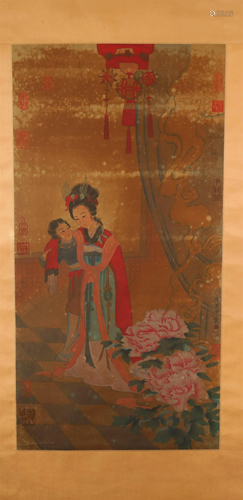 A Fine Character Silk Scroll Painting By Chen Juzhong Made