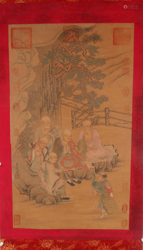 A Fabulous Character Luohan Silk Scroll Painting By Wu Daozi...