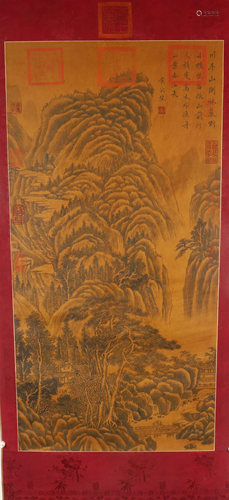 A Gorgeous Ink& Landscape Silk Scroll Painting By Huang ...