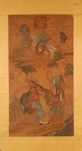 A Delicate Character& Story Silk Scroll Painting By Wu D...