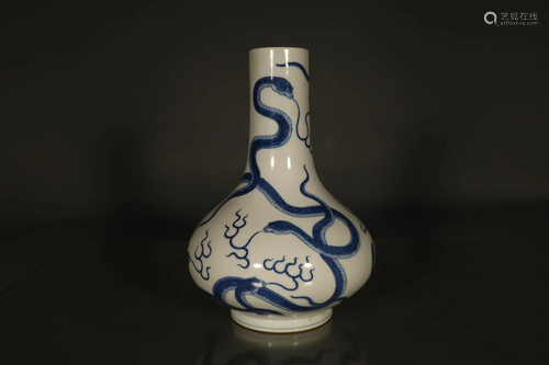 A Delicate Blue And White Snake Vase