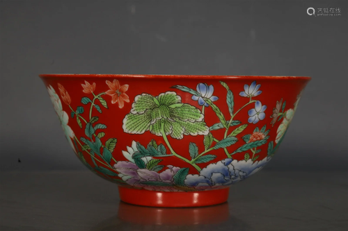 A Fine Red-Ground Flower Bowl