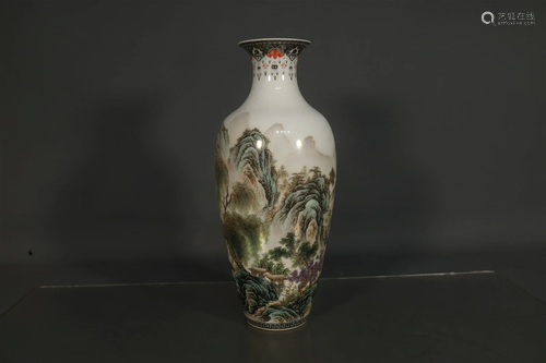 A Delicate Famille-Rose Landscape Vase