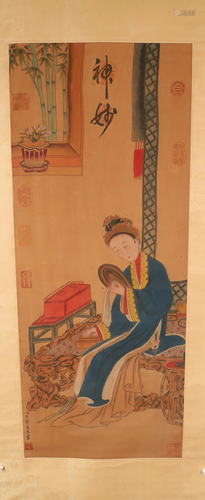 A Fine Character Silk Scroll Painting By Jiao Bingzhen Made