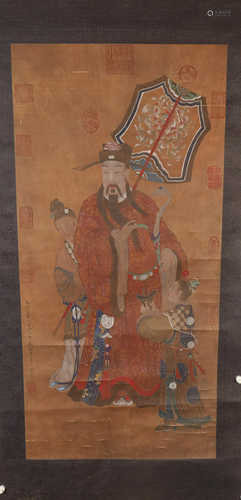 A Gorgeous Character Silk Scroll Painting By Li Gonglin Made