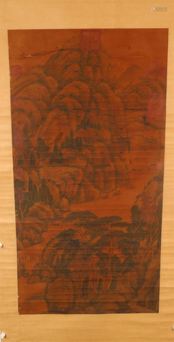 A Delicate Ink& Landscape Silk Scroll Painting By Ju Ran...